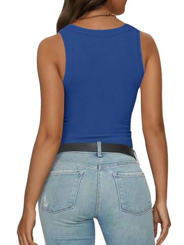 C.O.Z.Y Tank Tops for Women Ribbed Racerback Top Shirts High Neck Tank Casual Slim fit Basic Summer Tops Royal Blue XL — view 4