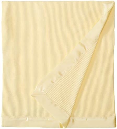 Thermal Waffle Weave Baby Blanket with Satin Nylon Trim (Yellow)