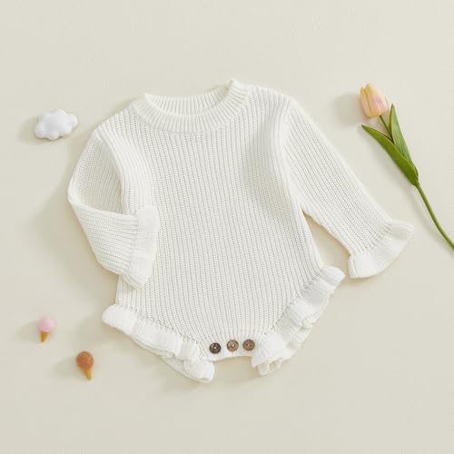 Newborn Baby Girl Sweater Romper Chunky Knit Jumper Solid Ruffle Long Sleeve Bodysuit Cute Infant Fall Winter Clothes4