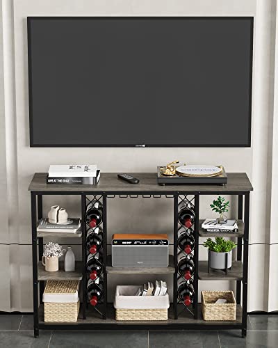 Teraves Console Table With Wine Rack And Glass Holder, 47 Inch Sofa Table With Storage Shelves, 4 Tier Entryway Table For Living Room, Entryway, Hallway, Kitchen (Black Oak+Black Frame) #TOP6