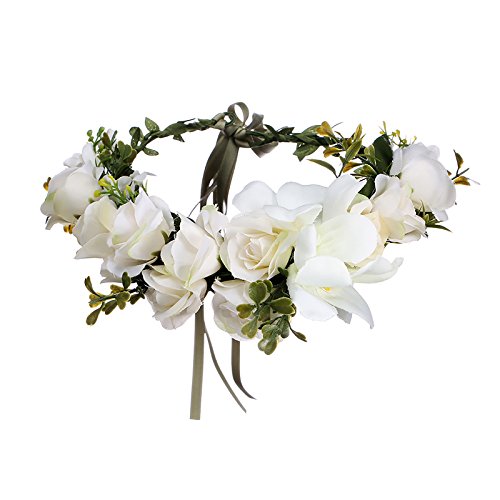 AWAYTR Blumen Stirnband Hochzeit Haarkranz Blume Krone, Elfenbein, Einstellbar