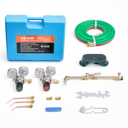 Image of VEVOR Oxygen Acetylene Torch Kit with Check Valves, Gas Welding Cutting Torch Kit, Portable Oxy Acetylene Brazing Set with 15FT Twin-Hose, 1 Cutting Tip, 3 Welding Tips, 2 Gas Regulators & Toolbox