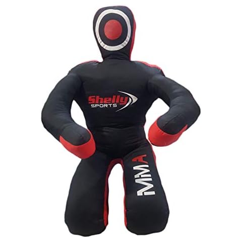Shelly MMA Dummy Judo Grappling Dummy Punching Bag Brazilian BJJ JIU Jitsu Sitting Position Dummy Wrestling Martial Arts Boxing Karate Training Dummy - Canvas - UNFILLED (Black - Canvas, 70") Cover