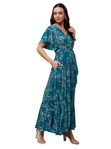 Image of Miss Chase Women's Round Neck Sleeveless Polyester Ruffled Knee- Length Dress