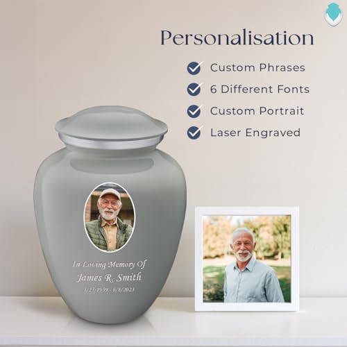 Image of Geturns - Adult Cremation Urns for Human Ashes I Large Slate Grey Photo Funeral Urn for Female and Male I 200 lbs