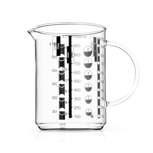 WMF Gourmet Messbecher, 1,0 l, hitzebeständiges Glas, Skalierung für Liter, Milliliter, Tassen und Gramm