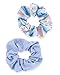 Goody Ouchless Forever Cotton Scrunchies, 2 Ct, Blue Stripes, 3X Stronger Damage-Free Hold Hair Scrunchies, 16 Strand Inner Core, Styling Accessories for Women & Men, For Medium-Thick Hair