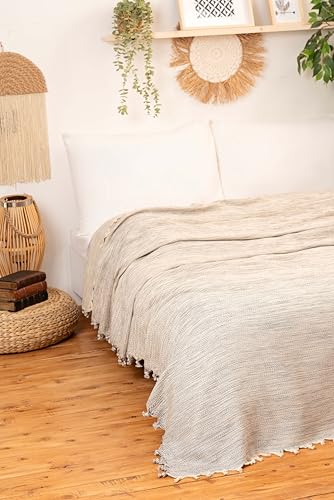 %100 Pamuklu Çift Kişilik Pike, Çok Amaçlı Örtü 200x320 (Kareli Natural), Koltuk Örtüsü