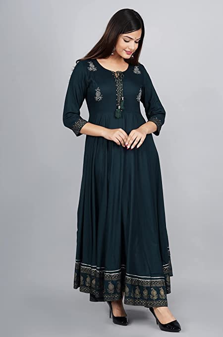 Image of JAYROSH Women's Embroidered Rayon Anarkali Kurta Gown | Flared Kurti for Women & Girls