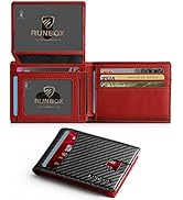 RUNBOX Red Men's Wallets Slim Rfid Leather 2 ID Window With Gift Box