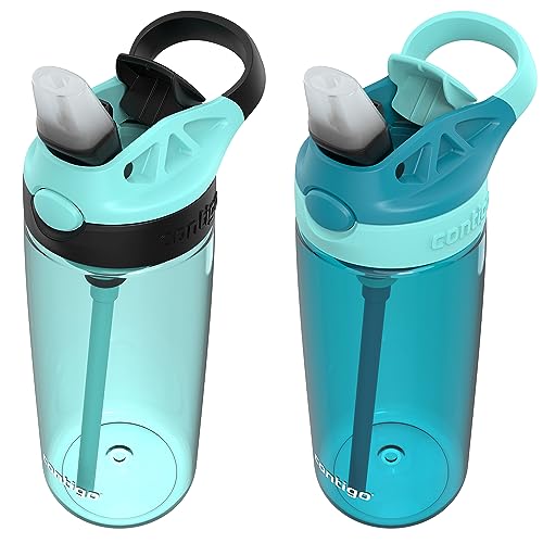 Image of Contigo Aubrey Kids Dinos & Sharks Cleanable Water Bottle with Silicone Straw Spill-Proof Lid Dishwasher Safe 14oz 2-Pack (Pack of 4)