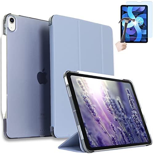 GWAAN 【強化ガラスフィルム付き(ブルーライトカット)】iPad Air 第5世代 (2022) Air4 ケース 2020 iPad 10.9インチ スマートカバー ケース 三つ折り保護カバー クリアバックケース 自立スタンド・オートスリープ機能 軽量・薄型・ハードタイプ A2316、A2324、A2325、A2072