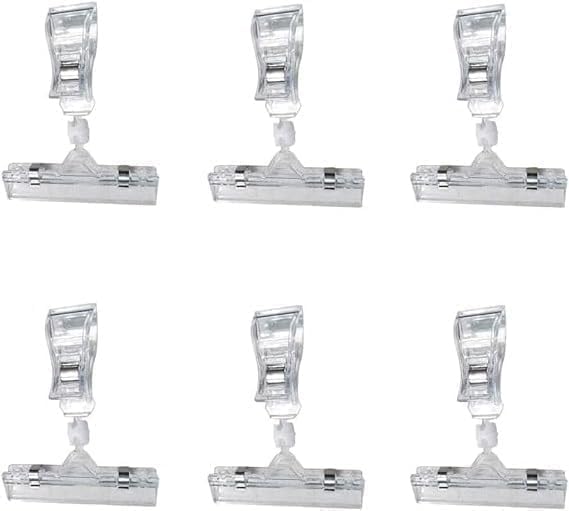 6Pcs Plastic Merchandise Sign Clip Rotatable Double Clip Rotatable Sign Clips Merchandise Sign Display Rotatable Merchandise Mini Clip Tag Holders for