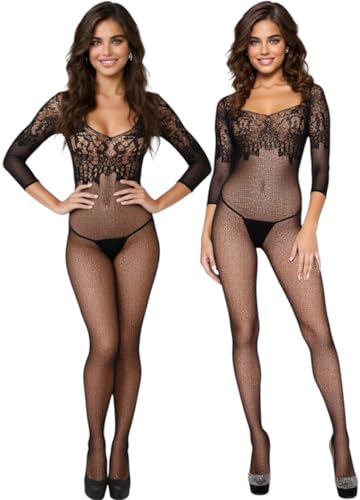 Image of ToBeInStyle Women's Long Sleeve Bodystocking Bodysuit Lingerie Regular & Plus Sizes