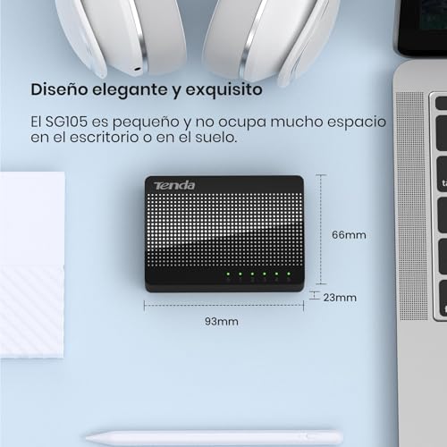 Image of Tenda SG105, 5 Port Gigabit Switch, Unmanaged Home Ethernet Switch, Office Ethernet Splitter, Plug & Play, Plastic Case, Desktop / Wall-Mount, Fanless Quiet, Limited Lifetime Protection
