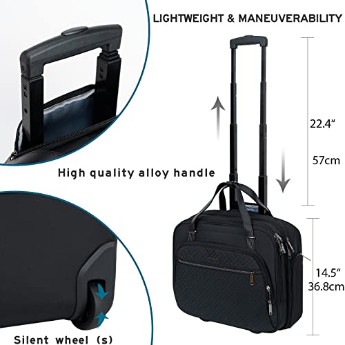 EMPSIGN Rolling Laptop Bag, 15.6 Inch Roller Briefcase with Wheel, Rolling Underaeat Computer Bag with Water-Proof RFID Pockets for Travel Business Work-Quilted Black4