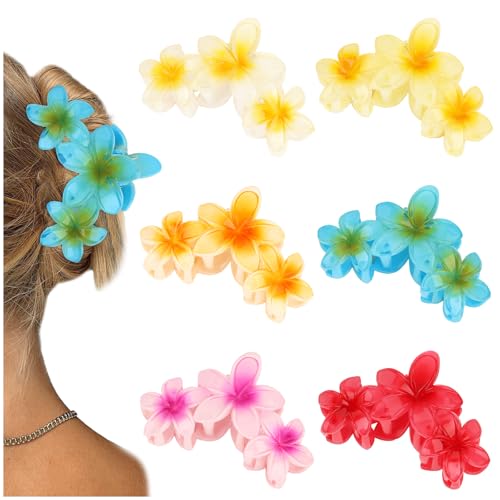 CURASA 6Pcs Hawaiian Flower Hair Claw Clips for Women Girls Hibiscus Plumeria Hair Clip for Thick Hair Flower Claw Clip Large Summer Hair Accessories