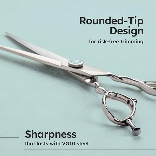 Image of 7.0 inch Dog Grooming Scissors with Micro Serrated Edge | Lightweight | Anti-Slip Precision Control| No Pulling, Folding, Sticking | Ideal for Medium Large Dogs | Long Lasting VG-10 Steel | K9 Shears