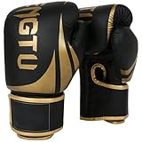 yeeplant 14 Oz, Fits 8.7-9.8 Hand Length, Tear-Resistant Pu Gym Gloves with Cushioned Foam, Elastic Training Gloves, Professional Leather Boxing Gloves for Adults, Black Gold High-Impact Sports Gear
