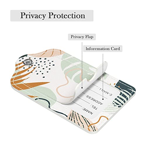 PU Leather Luggage Tags for Suitcase, Travel Cruise 2 Pack with Privacy Flap, Name ID Label and Metal Loop for Women Men Girls Baggage Bag Backpack Instrument, Boho Leaves3