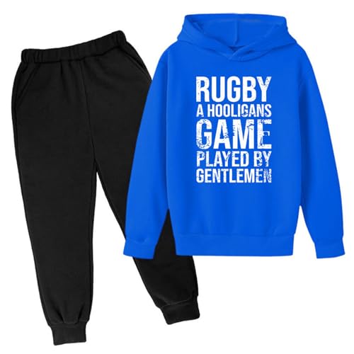 Generisch Categoría de producto Conjunto y conjunto para aficionados al fútbol, chándal con capucha, pantalones de chándal estilo rugby, bodywarmers adecuado para niños y niñas, azul, 13-14 años