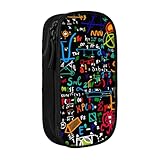 手描きの化学式数学ペンケース 筆箱 筆袋 鉛筆のサック 中高校生 軽量 学生 子供 誕生日 入学ギフト 大容量 ダブルレイヤーBlack