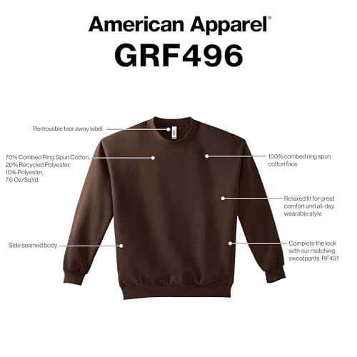 American Apparel Unisex ReFlex Fleece Crewneck Sweatshirt, Black, XX-Large