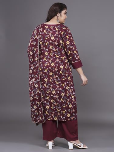 Image of Tissu Plus Women's Maroon Zari Work Printed Pure Cotton Kurta & Palazzo with Dupatta
