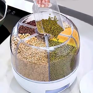 NISHIV 6-Grid 360°Rotation Cereal Dry Food Rice Grain Storage Dispenser Dry Food Storage Box 360° Rotating Grain Container for Home, Cereal Transparent Bucket, storage box (Pack Of 1) NISHIV 6-Grid 360°Rotation Cereal Dry Food Rice Grain Storage Dispenser Dry Food Storage Box 360° Rotating Grain Container for Home, Cereal Transparent Bucket, storage box (Pack Of 1)