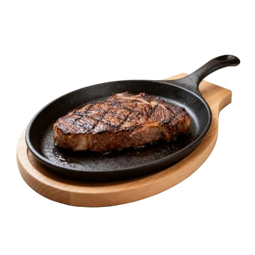 Auxidwk 鋳鉄フライパン, 均一加熱 大型 木製トレイ付き, 鋳鉄スキレット ノンスティック フライパン セット, 家庭・キッチン・レストラン・パーティー・家族・室内・アウトドア・調理・ストーブ・グリル・肉・ステーキ・魚用