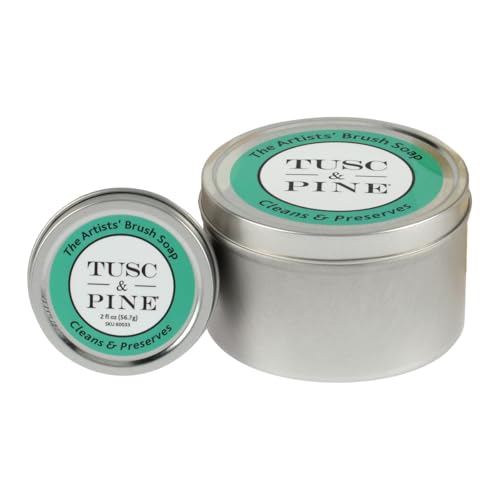 Image of Tusc & Pine The Artists' Brush Soap - 2oz and 12 oz Set - Plant-Based Brush Cleaner, Oil, Acrylic, Watercolor Paint - Nourishes Bristles; Made in North Carolina; Alkali Soap, Gentle Pine Fragrance