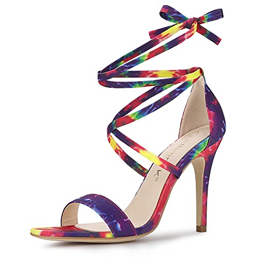Allegra K Allegra K Women's Tie Dye Lace Up Stiletto Heel Purple Sandals - 10 M US
