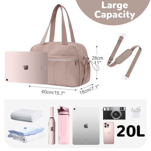 20L Puffer Gym Duffel Bag for Women, Small Weekender Bag for Travel, Brown2