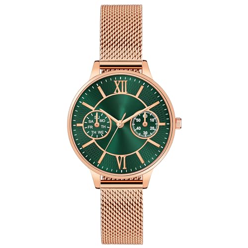 Image of Acnos Luxury Rose Gold Mesh Strap Analog Watch | Multi-Function Dial | Premium Men's & Women's Fashion Wristwatch