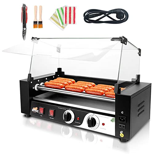 1000W Hot Dog Roller Machine,Dual Temp Control Commercial Grill Cooker Machine With Removable Stainless Steel Drip Tray And Cover, 12 Hot Dog 5 Rollers,Sausage Grill Cooker For Party Kitchen Restaurant #TOP7