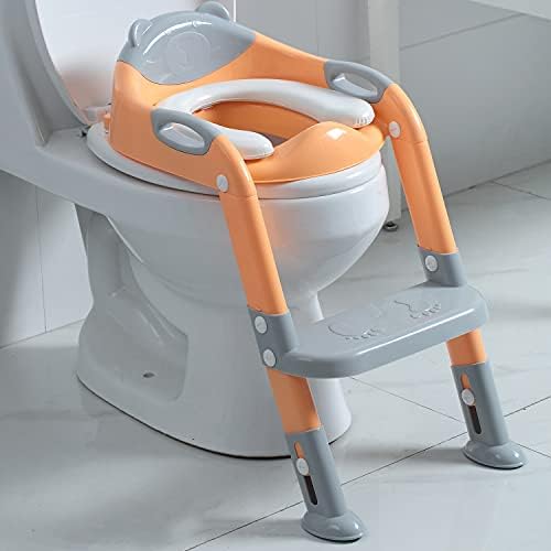 Fedicelly Potty Training Toilet Seat Boys Girls,Toddlers,Kids Potty Chair with Step Stool Ladder（Gray/Orange）