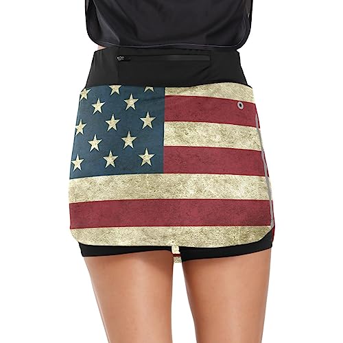 ODAWA Saia de tênis com bandeira retrô para mulheres, saias esportivas femininas de cintura alta par