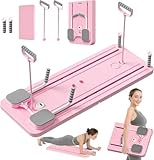 JINPALAY Tabla de Pilates Multifuncional con Bandas de Resistencia, Timer Digital y Accesorios – Plataforma Reformer Plegable para Entrenamiento en Casa – Soporta 200 kg (Rosa)