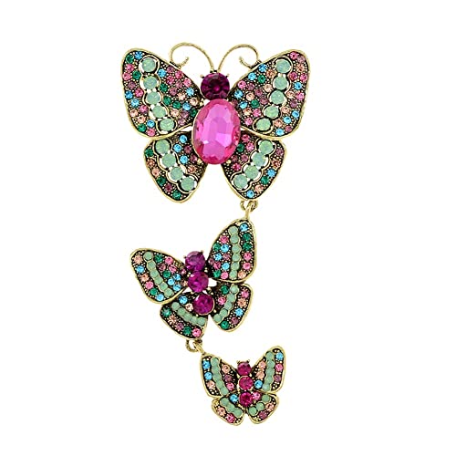 Broches papillon en cristal strass pour femmes avec pendentif broche pompon amovible