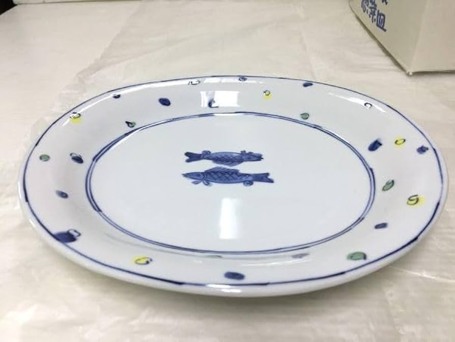 Amazon.co.jp: P3-038三洋陶器 龍峰窯 水玉双魚楕円 パスタ 惣菜