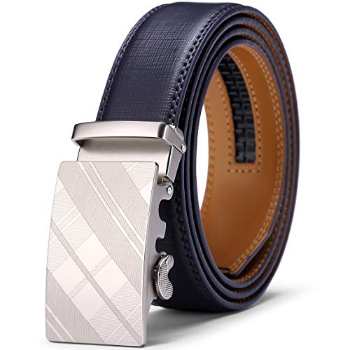 jiguoor Cinturón de vestir de piel auténtica con trinquete para hombre Automática Cinturón De Hombre 35MM-Tamaño Ajuste