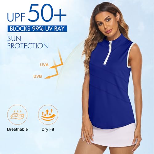 Image of Koscacy Women's Sleeveless Golf Tennis Polo Shirts Zip Up Dry Fit Workout Tank Tops Athletic Shirt