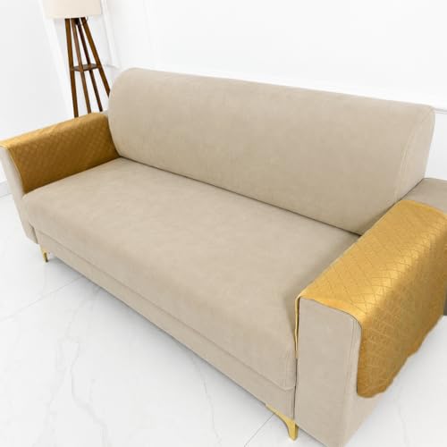 Image of Homerz Premium 'Surya Series' Sofa Cover | Stylish Sofa Protector | Net Fabric | Anti-Stain & Washable Slip Cover Exact Size Antislip (New Jerry Chikku, 2 Pc Armrest, Armrest)