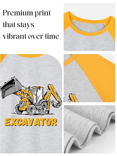 Cooraby 4 Pack Toddler Boys Long Sleeve Cotton T-Shirts Kids Christmas Crewneck Basic Tops Tees Fall Graphic Shirts Excavator3