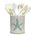Bicuzat Ceramic Starfish Embossed Utensil Holder, Large Cooking Utensil Crocks for Countertop, Ocean Style Utensil Organizer for Spatula
