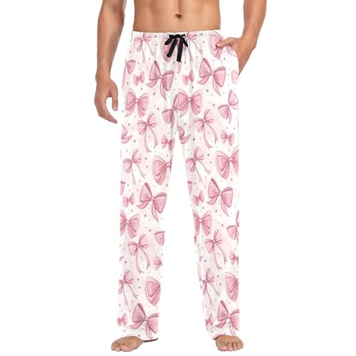Men's Bows Pajama Pants with Pockets - Straight Fit Cotton Sleep Bottoms for Lounge & Nightwear#139