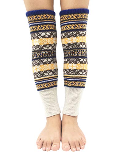 Santwo Women Knee High Socks Winter Bohemian Boot Cuffs Knit Crochet Leg Warmers, Beige