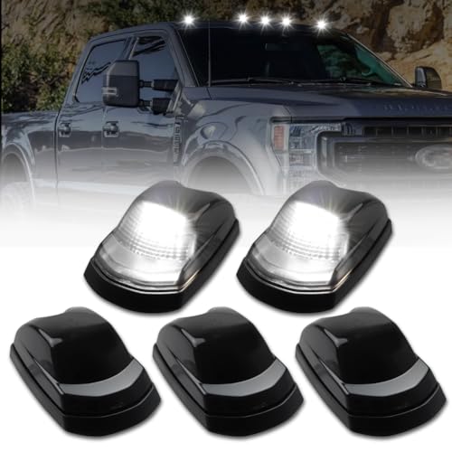 OFFKAT LED Cab Roof Marker Lights Top Clearance Running Lights for 2017 2018 2019 2020 2021 2022 2023 2024 Fo-rd F250 F350 F450 F550 Super Duty, Smoked Lens White LED Cab Marker Lamps, 5 PCS