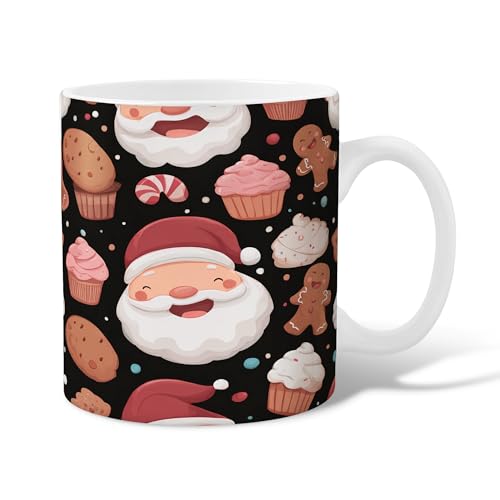 Taza de café de cerámica con diseño de Papá Noel, diseño de magdalenas de jengibre, Navidad, color negro, con asa, regalo para amistad, familia, colegas, profesores, personal de novia, 15 onzas
