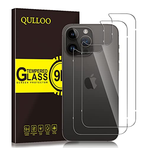 QULLOO pour iPhone 14 Pro Max Arrière Verre Trempé, 2 Pièces 9H Dureté Anti-Rayures Film de Protection pour Arrière de Téléphon Cover
